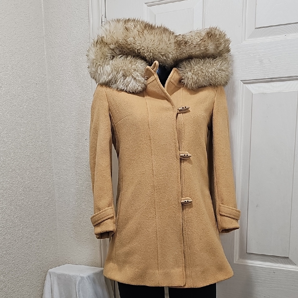 Arthur Jay Rovercoat Vintage Women's Tan Fur-Trimmed Coat